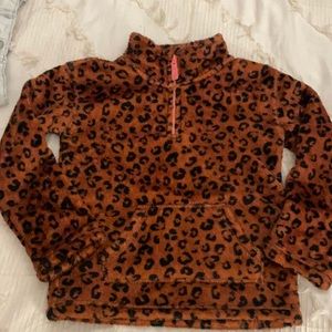 cheetah print girls pullover zip up
